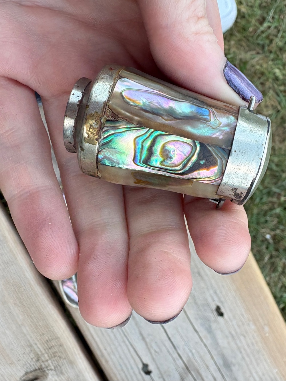 Abalone Inlaid Salt and Pepper Shakers with Tray ALPACA MEXICO - Picture 3 of 14